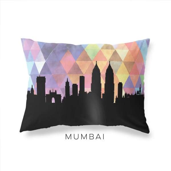 Mumbai India geometric skyline - Pillow | Lumbar / RebeccaPurple - Geometric Skyline