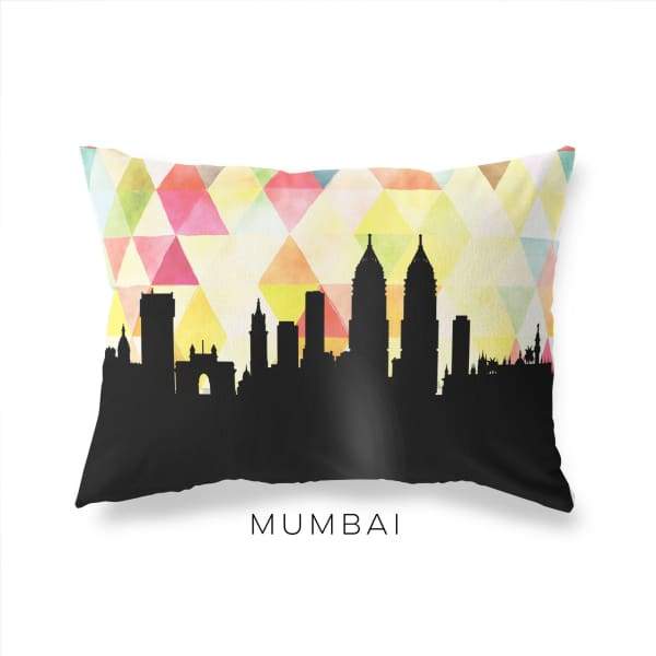 Mumbai India geometric skyline - Pillow | Lumbar / Yellow - Geometric Skyline