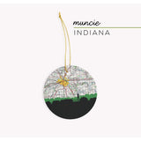 Muncie Indiana city skyline with vintage Muncie map - Ornament - City Map Skyline