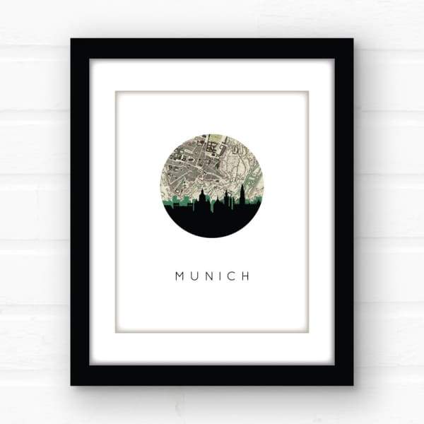 Munich city skyline with vintage Munich map - City Map Skyline