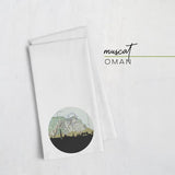 Muscat Oman city skyline with vintage Muscat map - Tea Towel - City Map Skyline