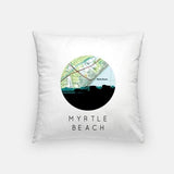 Myrtle Beach South Carolina city skyline with vintage Myrtle Beach map - Pillow | Square - City Map Skyline