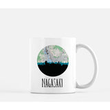 Nagasaki Japan skyline with vintage Nagasaki map - Mug | 11 oz - City Map Skyline