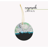Nagasaki city skyline with vintage Nagasaki map - Ornament - City Map Skyline