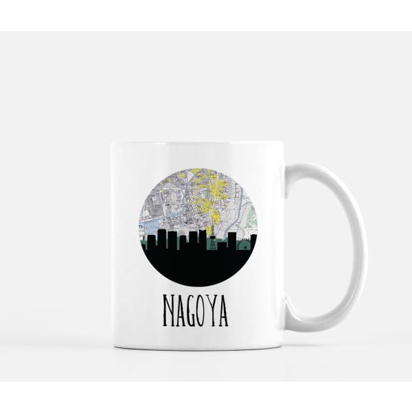 Nagoya city skyline with vintage Nagoya map - Mug | 11 oz - City Map Skyline