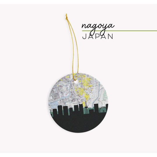Nagoya city skyline with vintage Nagoya map - Ornament - City Map Skyline
