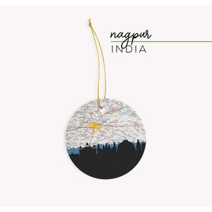 Nagpur India city skyline with vintage Nagpur map - Ornament - City Map Skyline