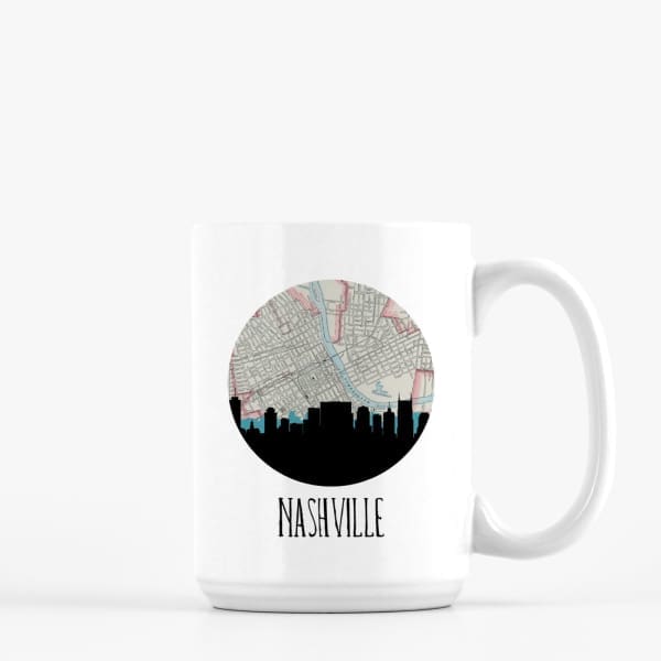 Nashville Tennessee city skyline with vintage Nashville map - City Map Skyline