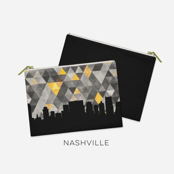 Nashville Tennessee geometric skyline - Pouch | Small / Gold and Black - Geometric Skyline