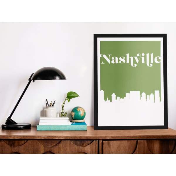 Nashville Tennessee retro inspired city skyline - 5x7 Unframed Print / ForestGreen - Retro Skyline