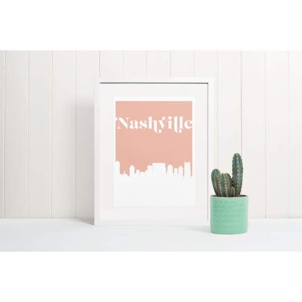 Nashville Tennessee retro inspired city skyline - 5x7 Unframed Print / MistyRose - Retro Skyline