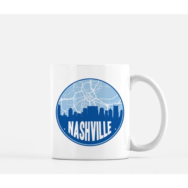 Nashville Tennessee skyline and city map design | in multiple colors - Mug | 11 oz / Blue - City Road Maps