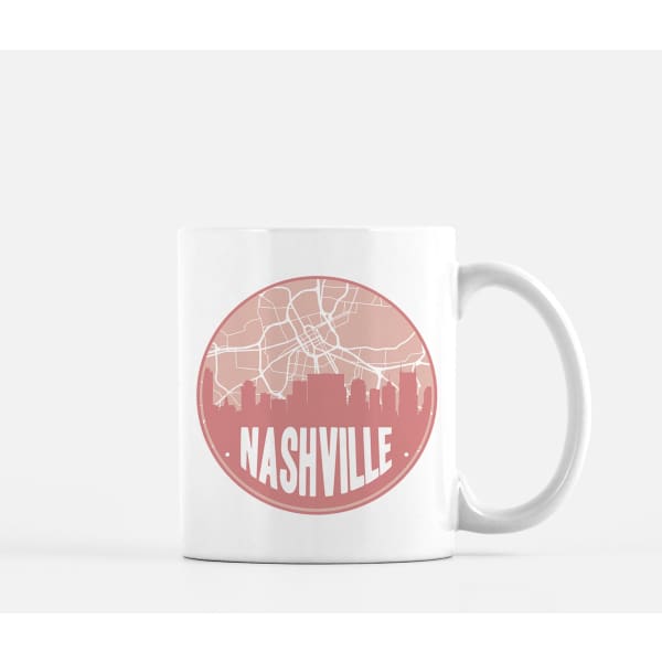 Nashville Tennessee skyline and city map design | in multiple colors - Mug | 11 oz / Pink - City Road Maps
