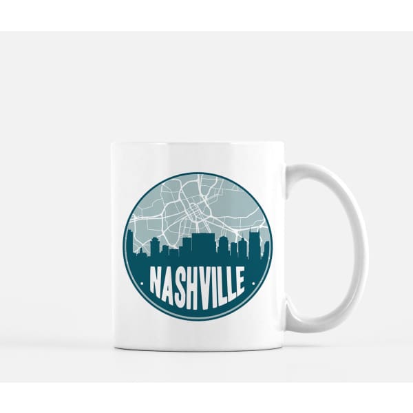 Nashville Tennessee skyline and city map design | in multiple colors - Mug | 11 oz / Teal - City Road Maps