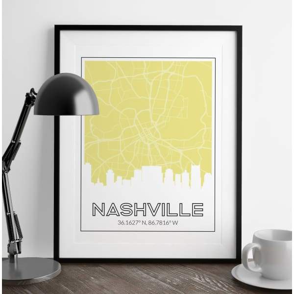 Nashville Tennessee skyline and map - 5x7 Unframed Print / Khaki - Road Map and Skyline