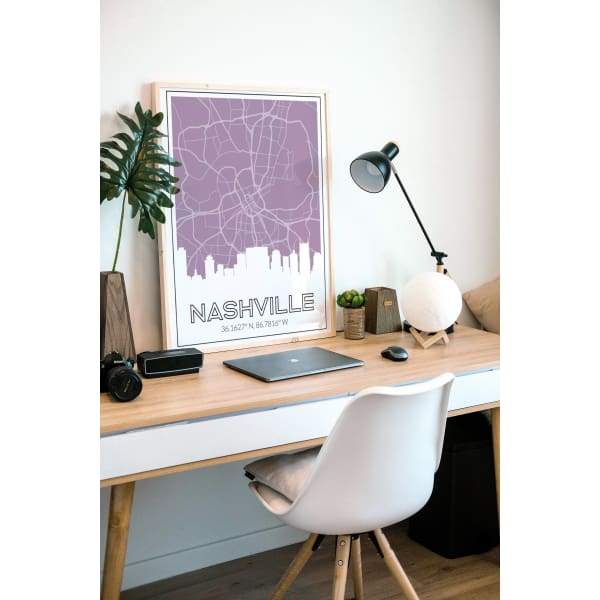 Nashville Tennessee skyline and map - 5x7 Unframed Print / Thistle - Road Map and Skyline