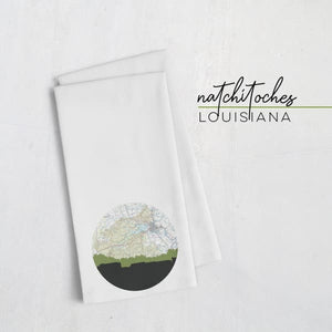 Natchitoches Louisiana city skyline with vintage Natchitoches map - Tea Towel - City Map Skyline