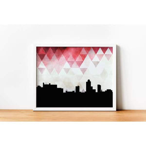 New Brunswick New Jersey geometric skyline - 5x7 Unframed Print / Red - Geometric Skyline