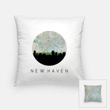 New Haven Connecticut city skyline with vintage New Haven map - Pillow | Square - City Map Skyline