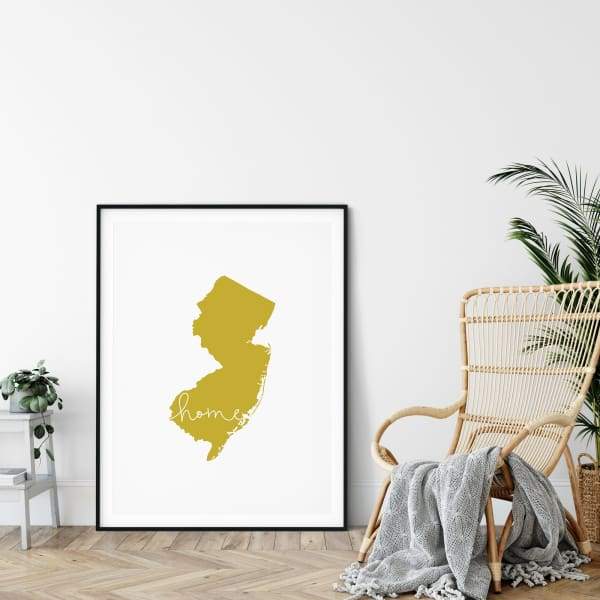 New Jersey ’home’ state silhouette - 5x7 Unframed Print / GoldenRod - Home Silhouette