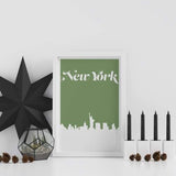 New York New York retro inspired city skyline - 5x7 Unframed Print / ForestGreen - Retro Skyline