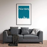 New York New York retro inspired city skyline - 5x7 Unframed Print / Teal - Retro Skyline