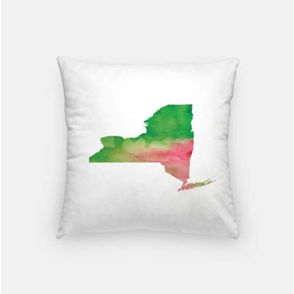 New York state watercolor - Pillow | Square / Pink + Green - State Watercolor