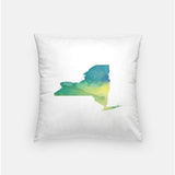 New York state watercolor - Pillow | Square / Yellow + Teal - State Watercolor