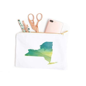 New York state watercolor - Pouch | Small / Yellow + Teal - State Watercolor