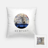 Newport Rhode Island city skyline with vintage Newport map - Pillow | Square - City Map Skyline