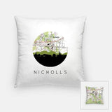 Nicholls Georgia city skyline with vintage Nicholls map - Pillow | Square - City Map Skyline