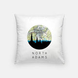 North Adams Massachusetts city skyline with vintage North Adams map - Pillow | Square - City Map Skyline