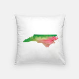 North Carolina state watercolor - Pillow | Square / Pink + Green - State Watercolor