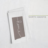 North Dakota ’home’ state silhouette - Tea Towel / Brown - Home Silhouette