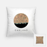 Oakland California city skyline with vintage Oakland map - Pillow | Square - City Map Skyline