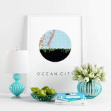 Ocean City Maryland city skyline with vintage Ocean City map - 5x7 Unframed Print - City Map Skyline