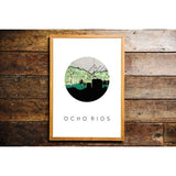 Ocho Rios city skyline with vintage Ocho Rios map - City Map Skyline