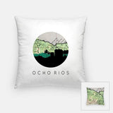 Ocho Rios city skyline with vintage Ocho Rios map - Pillow | Square - City Map Skyline
