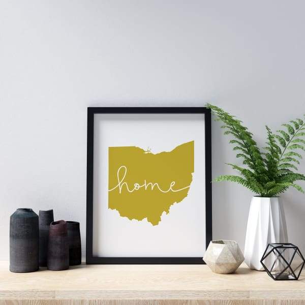 Ohio ’home’ state silhouette - 5x7 Unframed Print / GoldenRod - Home Silhouette