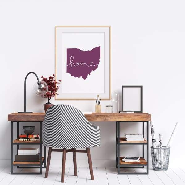 Ohio ’home’ state silhouette - 5x7 Unframed Print / Purple - Home Silhouette