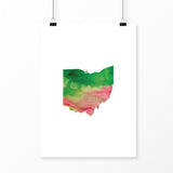 Ohio state watercolor - 5x7 Unframed Print / Pink + Green - State Watercolor