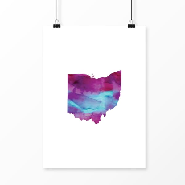Ohio state watercolor - 5x7 Unframed Print / Purple + Blue - State Watercolor