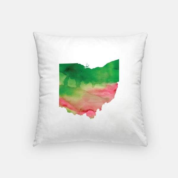 Ohio state watercolor - Pillow | Square / Pink + Green - State Watercolor