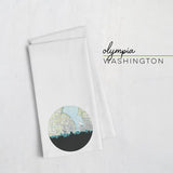 Olympia Washington city skyline with vintage Olympia map - Tea Towel - City Map Skyline