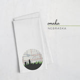 Omaha Nebraska city skyline with vintage Omaha map - Tea Towel - City Map Skyline