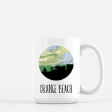 Orange Beach Alabama city skyline with vintage Orange Beach map - Mug | 15 oz - City Map Skyline