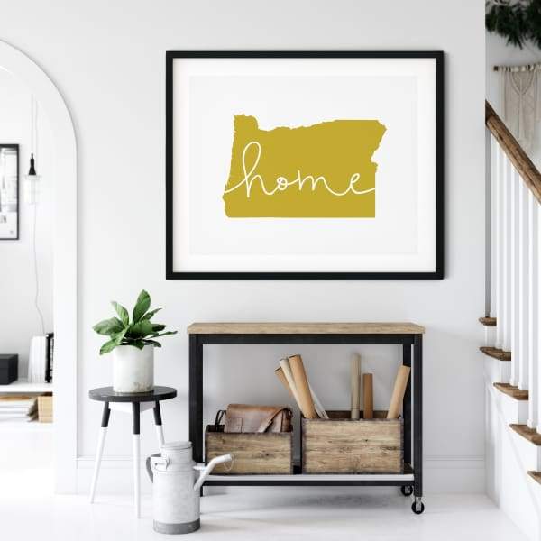 Oregon ’home’ state silhouette - 5x7 Unframed Print / GoldenRod - Home Silhouette