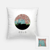 Oslo Norway city skyline with vintage Oslo map - Pillow | Square - City Map Skyline