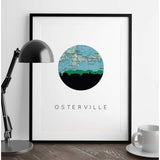 Osterville Massachusetts city skyline with vintage Osterville map - 5x7 Unframed Print - City Map Skyline