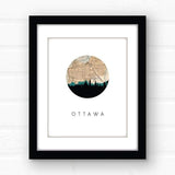 Ottawa Ontario city skyline with vintage Ottawa map - 5x7 FRAMED Print - City Map Skyline